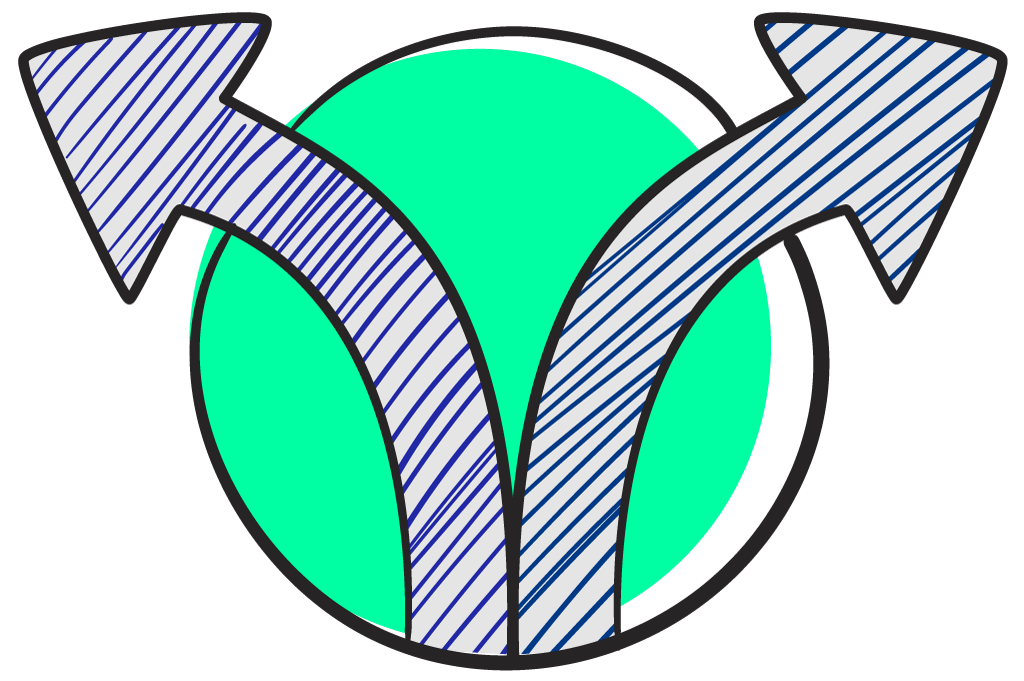 Two arrows coming out of a circle and pointing to different directions icon