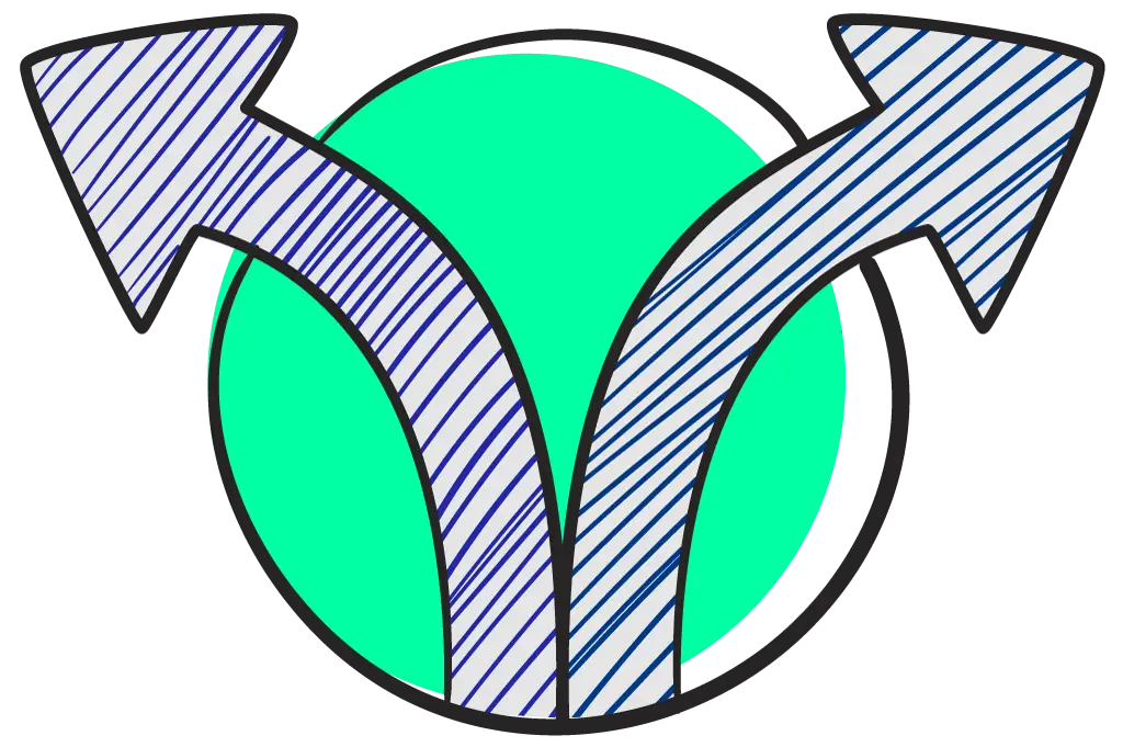 Two arrows coming out of a circle and pointing to different directions icon