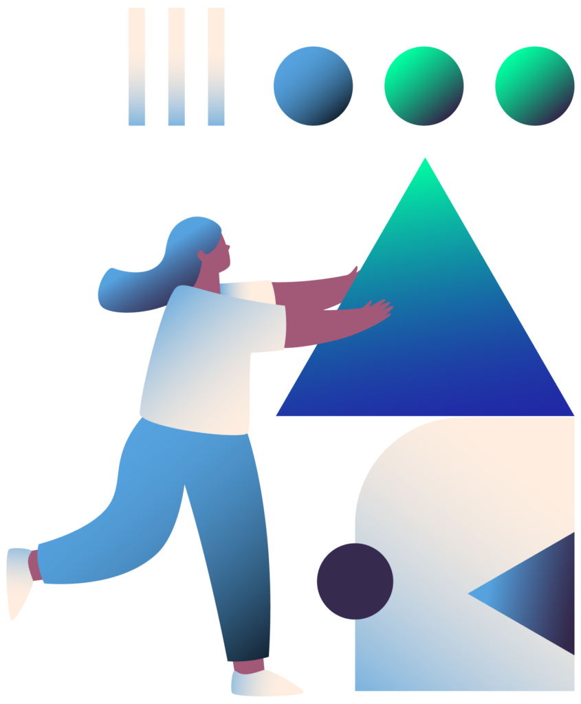 Illustration with a women building with forms